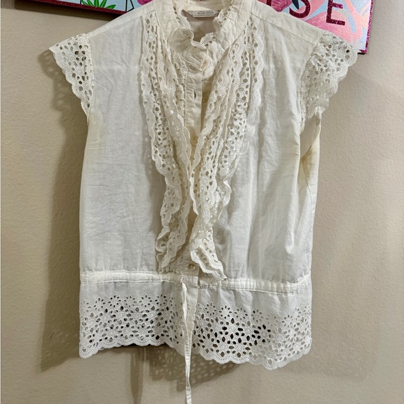 Rose Vine Vintage White Collar Tied Sleeveless Top - Picture 6 of 9